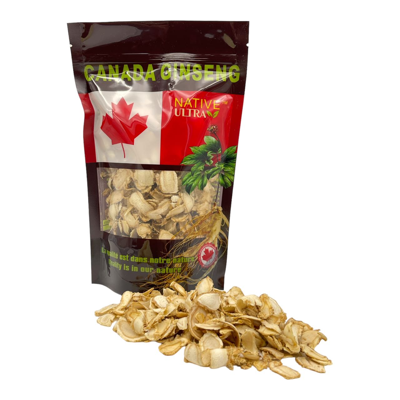 "NATIVE ULTRA" Premium American Ginseng Whole Root Slices, 227g/bag