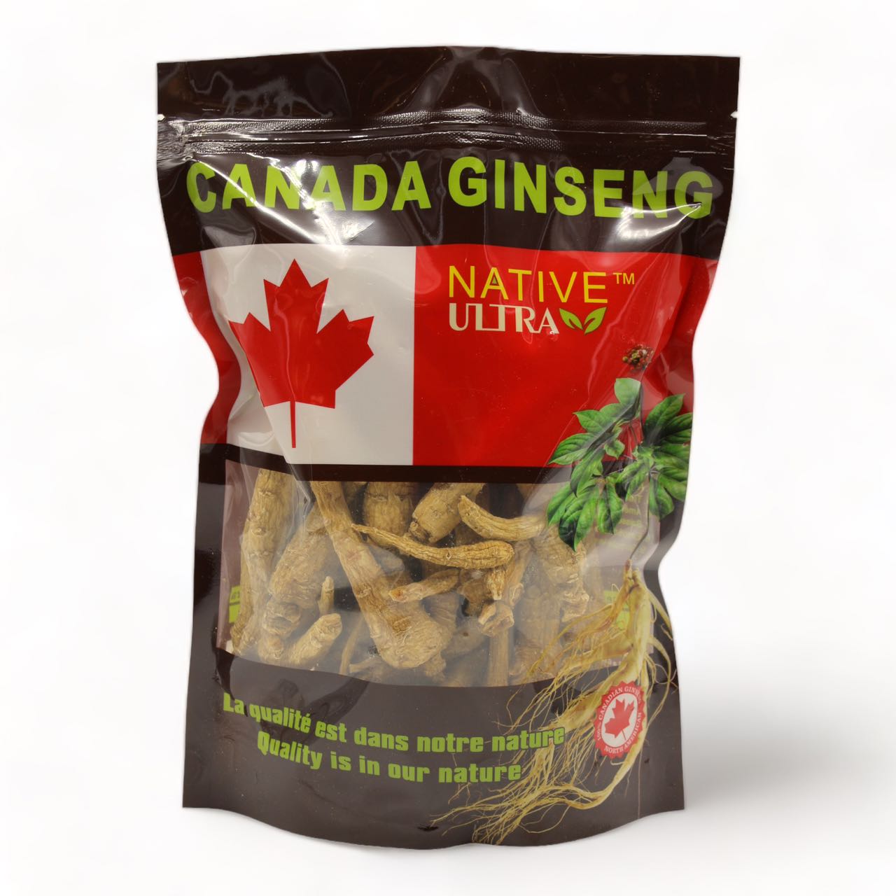 "NATIVE ULTRA" Racines entières de ginseng américain canadien de 4 ans ，454g/sac.