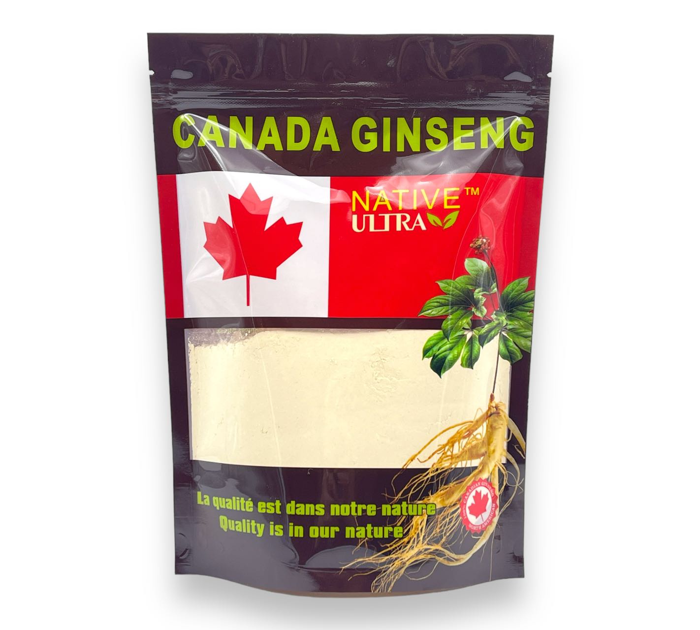 "NATIVE ULTRA" Poudre de Ginseng 100% Pure de Qualité Supérieure Canadienne, 227g/sac